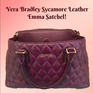 Vera Bradley Leather Emma Satchel in Aubergine (Eggplant) Plum.  EUC